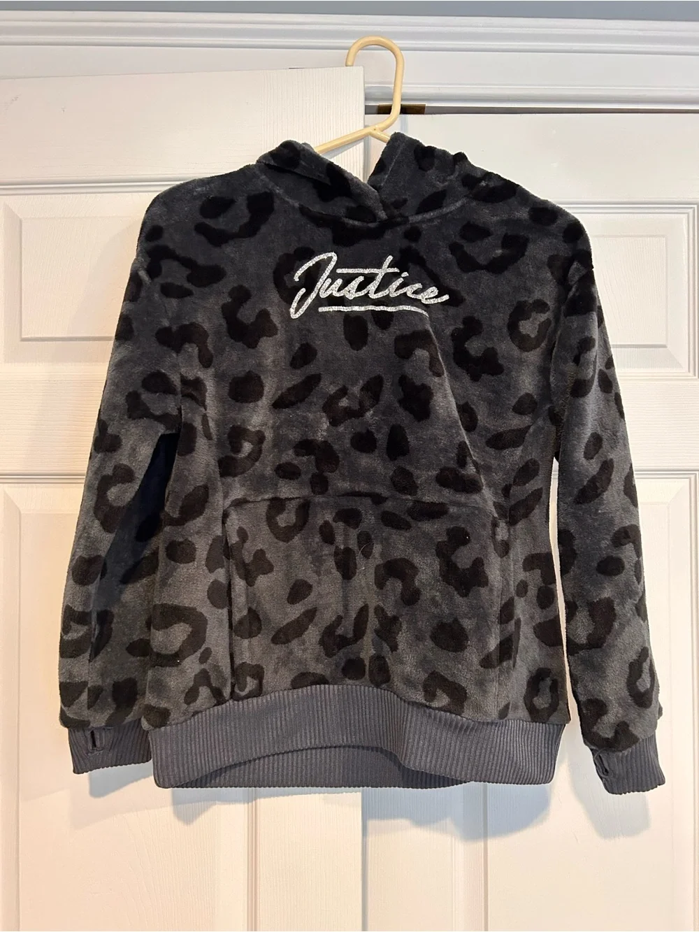 Justice Girls' Gray Leopard Print Hoodie